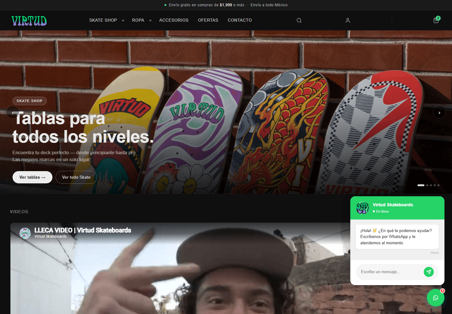 Virtud Skateboards captura desktop